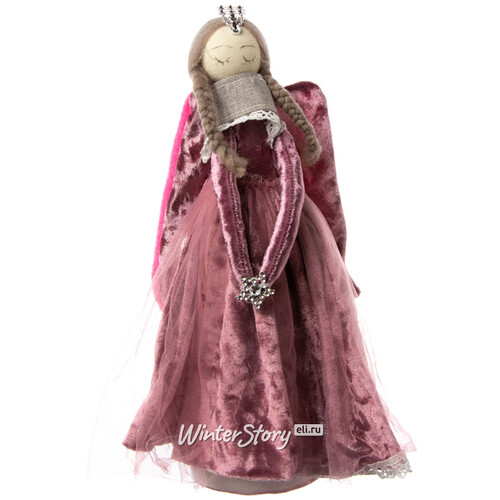 Декоративная фигура Ангел Вайнона 29 см в бархатном розовом платье (Due Esse Christmas)