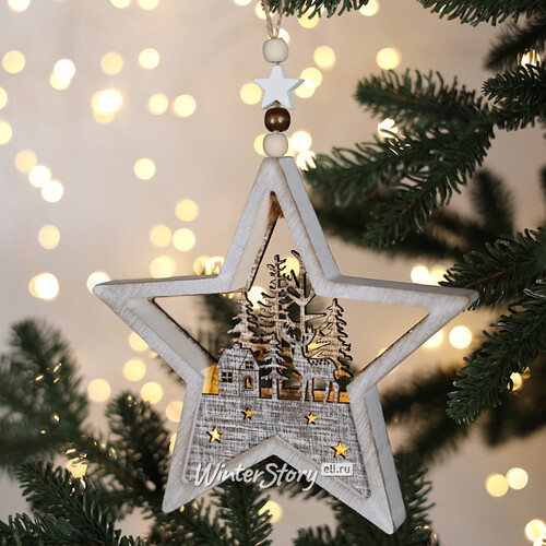 Декоративный светильник Звезда Apeldoorn Story - Рождество в лесу 14 см, на батарейках (Kaemingk)