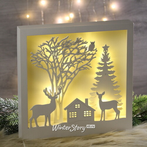 Новогодний светильник Лесные гости 30*30 см на батарейках, 12 LED ламп (Kaemingk)
