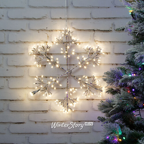 Светодиодная снежинка Lausanne Silver 48 см, 192 теплых белых LED лампы с мерцанием, IP44 (Kaemingk)