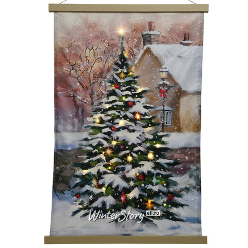 Светящаяся елка на стену Christmas Tree 82*55 см, на батарейках, бежевый фон (Kaemingk)