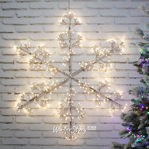 Светодиодная снежинка Lausanne Silver 108 см, 480 теплых белых LED ламп с мерцанием, IP44 (Kaemingk)