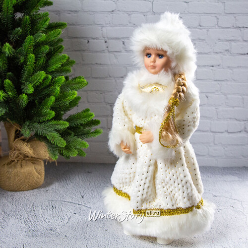 Снегурочка в белой шубке и шапке 40 см с золотой вышивкой (Triumph Tree)