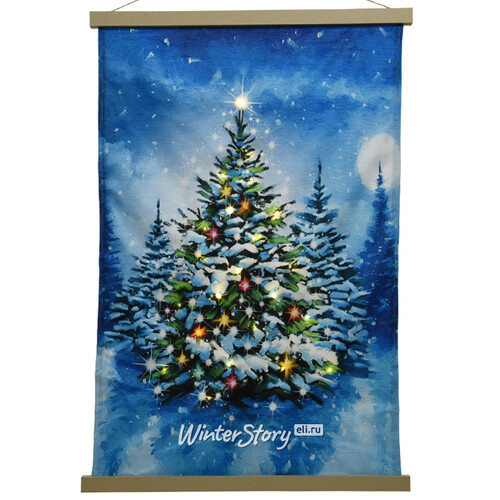 Светящаяся елка на стену Christmas Tree 82*55 см, на батарейках, синий фон (Kaemingk)