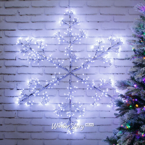 Светодиодная снежинка Lausanne Silver 108 см, 480 холодных белых LED ламп с мерцанием, IP44 (Kaemingk)