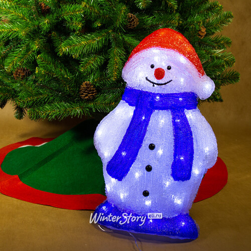 Светящаяся фигура Снеговик в рождественском колпаке 56 см, 40 LED ламп, IP44 (Kaemingk)