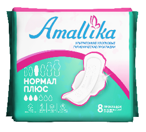 Женские ультратонкие хлопковые гигиенические прокладки Amallika Нормал Плюс (8 шт) AHDN-08