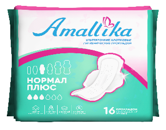 Женские ультратонкие хлопковые гигиенические прокладки Amallika Нормал Плюс (16 шт) AHDN-16