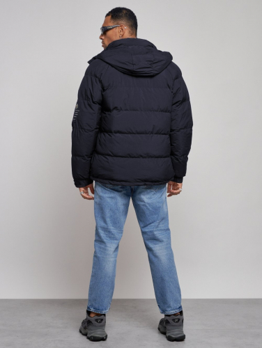 Куртка спортивная болоньевая мужская зимняя с капюшоном темно-синего цвета 3111TS