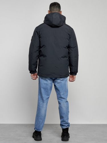Куртка спортивная мужская зимняя с капюшоном темно-синего цвета 8360TS