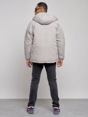 Куртка мужская зимняя с капюшоном молодежная серого цвета 88915Sr