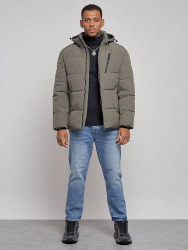 Куртка зимняя молодежная мужская с капюшоном цвета хаки 8320Kh