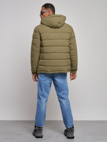 Куртка спортивная мужская зимняя с капюшоном цвета хаки 8357Kh