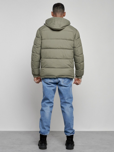 Куртка спортивная мужская зимняя с капюшоном цвета хаки 8362Kh