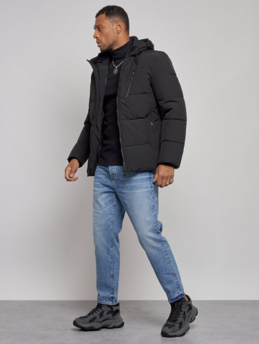 Куртка зимняя молодежная мужская с капюшоном черного цвета 8320Ch