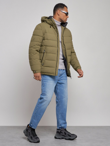Куртка спортивная мужская зимняя с капюшоном цвета хаки 8357Kh