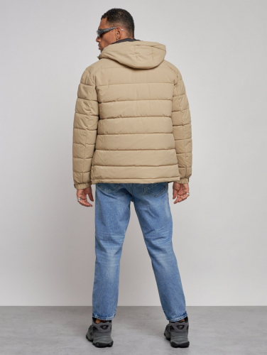 Куртка спортивная мужская зимняя с капюшоном бежевого цвета 8357B