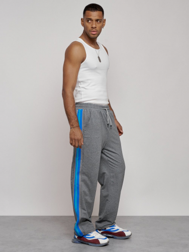 Широкие спортивные штаны трикотажные мужские серого цвета 12903Sr