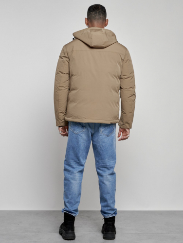 Куртка мужская зимняя с капюшоном спортивная великан горчичного цвета 8335G