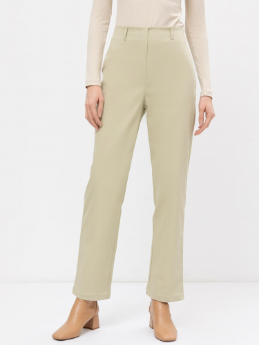 Однотонные брюки женские прямого силуэта оливкового цвета