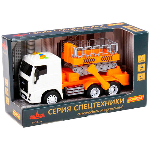 Автомобиль МАЗ с подъёмником инерционный со светом и звуком в коробке 94025 П-Е /8/ в Нижнем Новгороде
