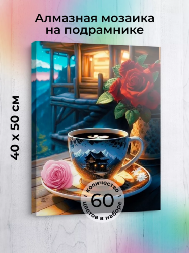 Алмазная мозаика на подрамнике: Чай и розы, 40х50