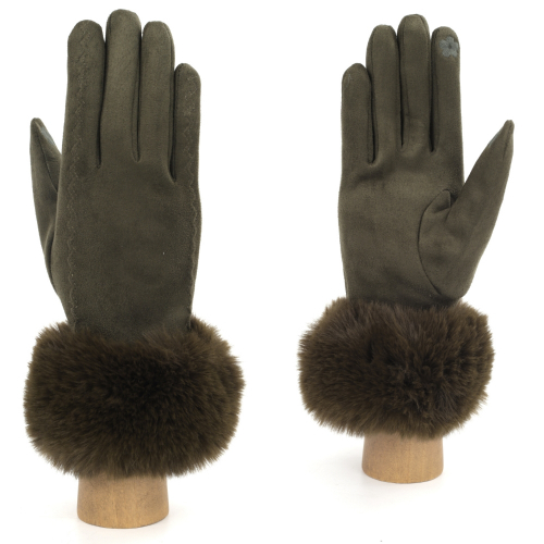 Перчатки с меховой манжетой, искусственная замша, FABRETTI JRF3-27