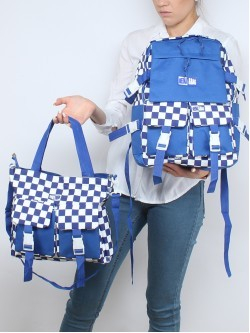 Комплект MF-8108 (рюкзак+2шт сумки+пенал+монетница) 1отд, 6внеш+1внут/карм, синий/бел 256351