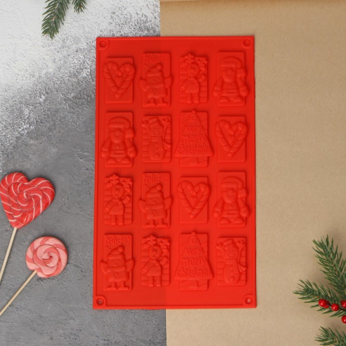 Форма силиконовая для шоколада Доляна «Рождество», 30×17 см, 16 ячеек, цвет красный
