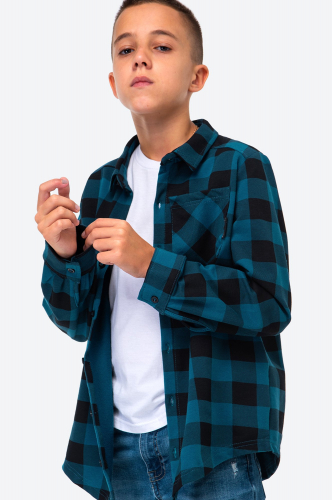 Рубашка в клетку для мальчика из футера двухнитки Happy Fox
