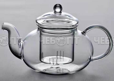 Чайник заварочный 600 мл ЦВЕТОЧНЫЙ стеклянный фильтр, стеклянная крышка, жаропрочное стекло арт. 260146 $ [60] GOODSEE
