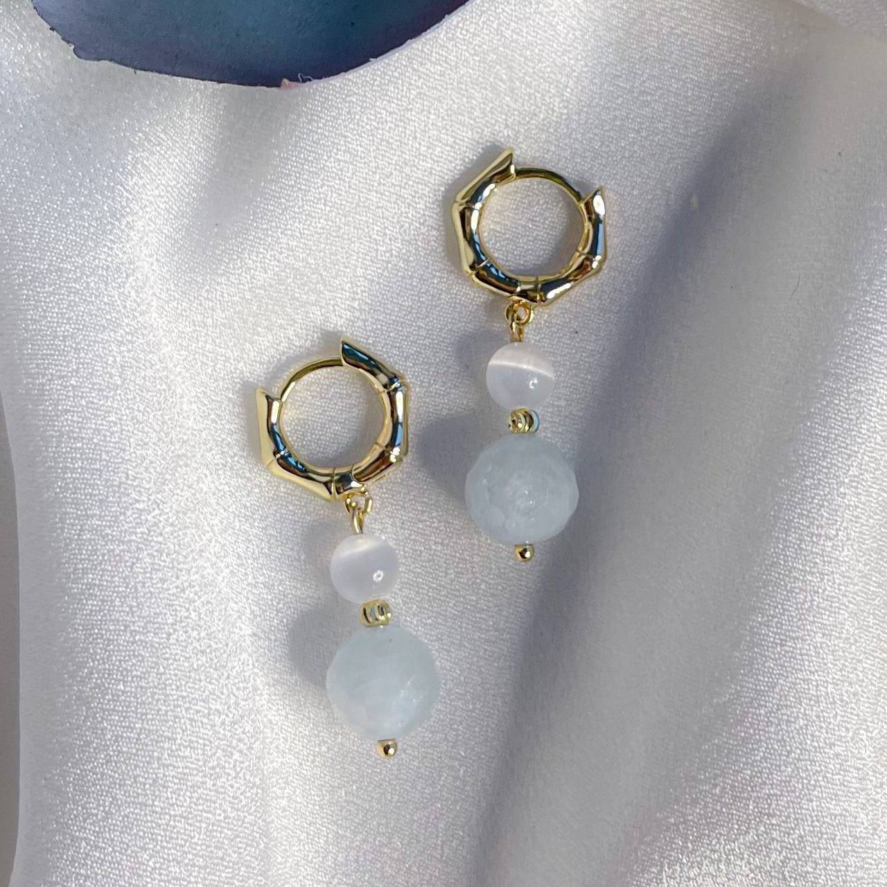 Радуга Самоцветов Серьги двойные из Аквамарина и Селенита