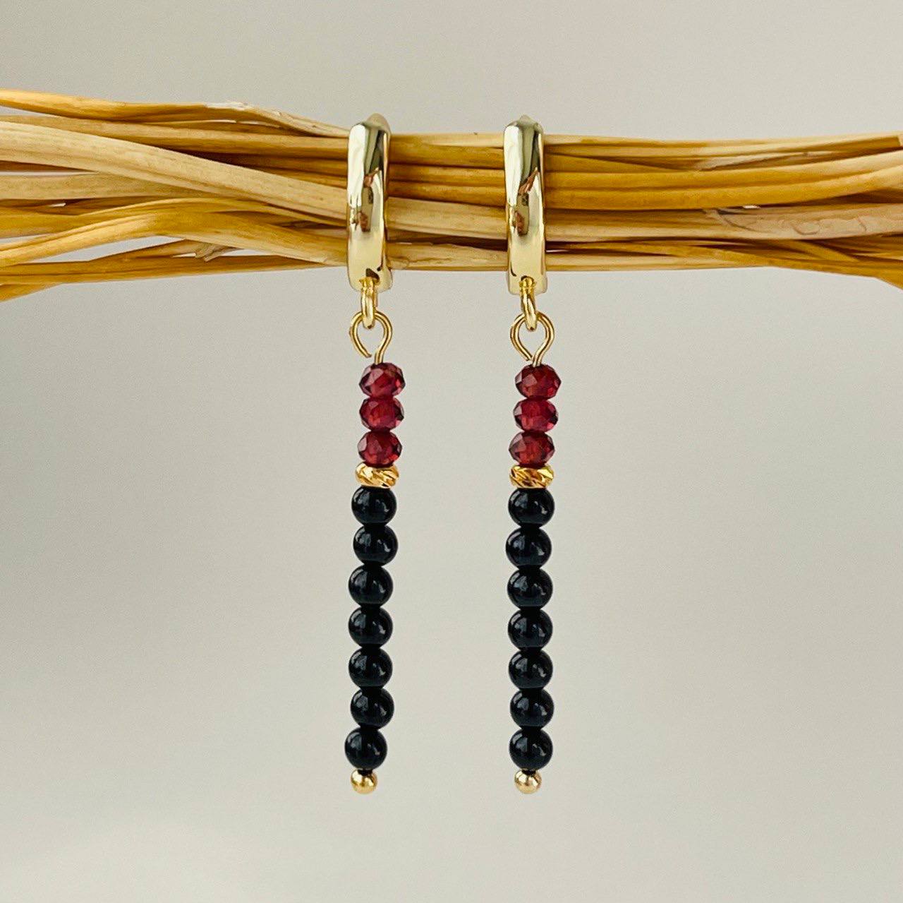 Радуга Самоцветов Серьги длинные из черного Турмалина и Граната