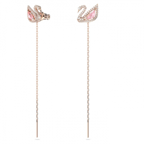 Dazzling Swan drop earrings Swan, Pink, Rose gold-tone plated