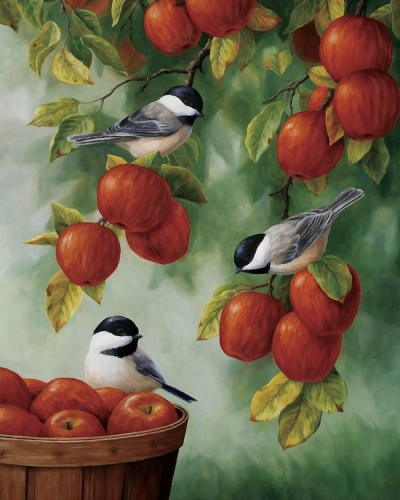 Вышивка крестиком Птицы на яблоках