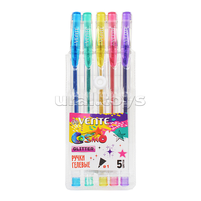 Набор ручек гелевых 5 цв. с блестками