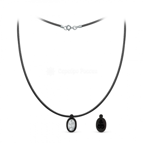 Иконка из дерева граб на вощёном шнурке с элементом из чернёного серебра и родированием - Матрона Московская 1,8 см ИК-012
