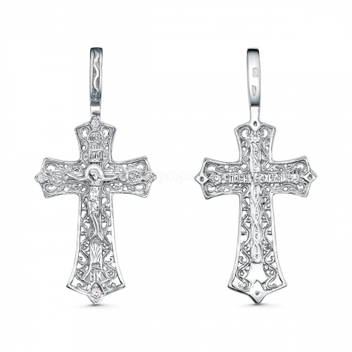 Крест из серебра с фианитами родированный - 4 см 2-162р