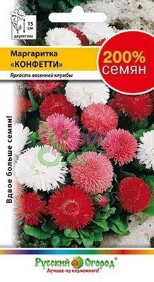 Цветы Маргаритка Конфетти смесь (0,1 г) серия 200% Русский Огород