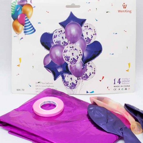 Набор шаров 14шт. (шар фольгированный 4шт+10 обычных+лента) цвет-фиолетовый