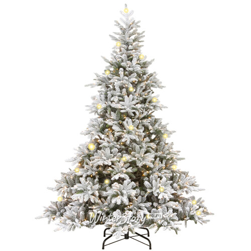 Искусственная елка с огоньками Андорра заснеженная 228 см, 500 теплых белых ламп, ЛИТАЯ + ПВХ (National Tree Company)