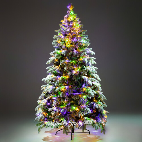 Искусственная елка с гирляндой Власта заснеженная 240 см, 910 разноцветных/теплых белых LED ламп, контроллер, ЛИТАЯ + ПВХ (Crystal Trees)