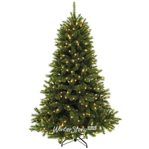 Искусственная елка с лампочками Лесная Красавица 215 cм, 304 теплых белых ламп, ЛЕСКА + ПВХ (Triumph Tree)