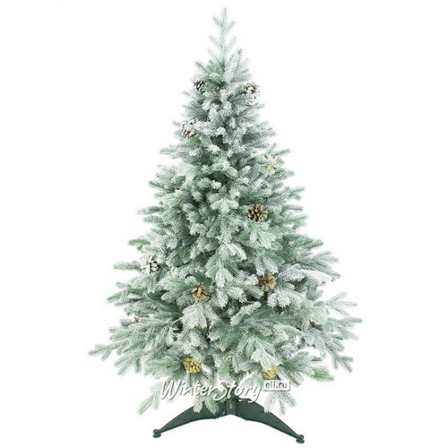 Искусственная елка Камелия заснеженная 160 см с шишками, ЛИТАЯ + ПВХ (Beatrees)