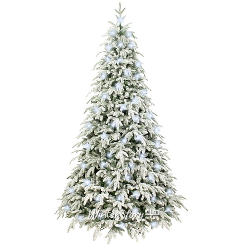 Искусственная елка с огоньками Polaris заснеженная 180 см, 408 холодных белых ламп, ЛИТАЯ + ПВХ (Beatrees)