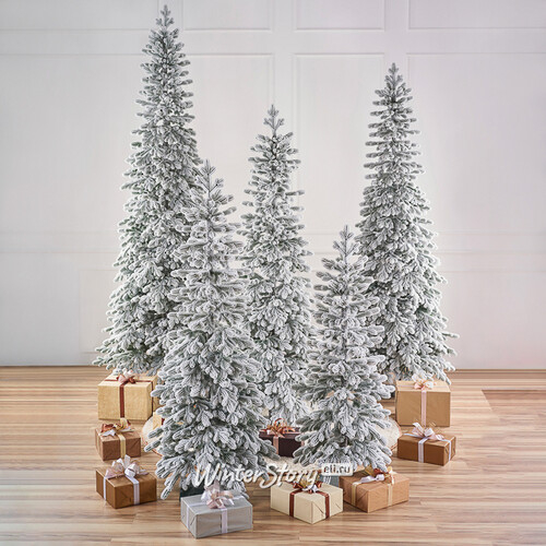 Искусственная стройная елка Тикко заснеженная 220 см, ЛИТАЯ 100% (Max Christmas)