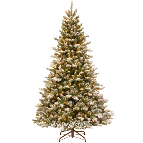 Искусственная елка с гирляндой Шеффилд заснеженная 198 см, 450 теплых белых ламп, ЛИТАЯ + ПВХ (National Tree Company)