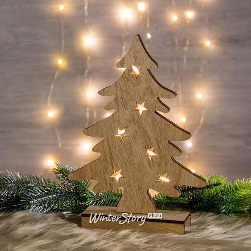 Деревянная светящаяся елка Джероме 28 см, на батарейках (Koopman)