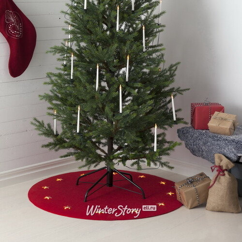 Светящийся коврик под елку Christmas Red 100 см, 12 теплых белых LED ламп (Star Trading)