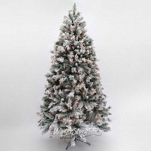 Искусственная елка с лампочками Атлантида заснеженная 230 см, 312 теплых белых ламп, ПВХ (Black Box)